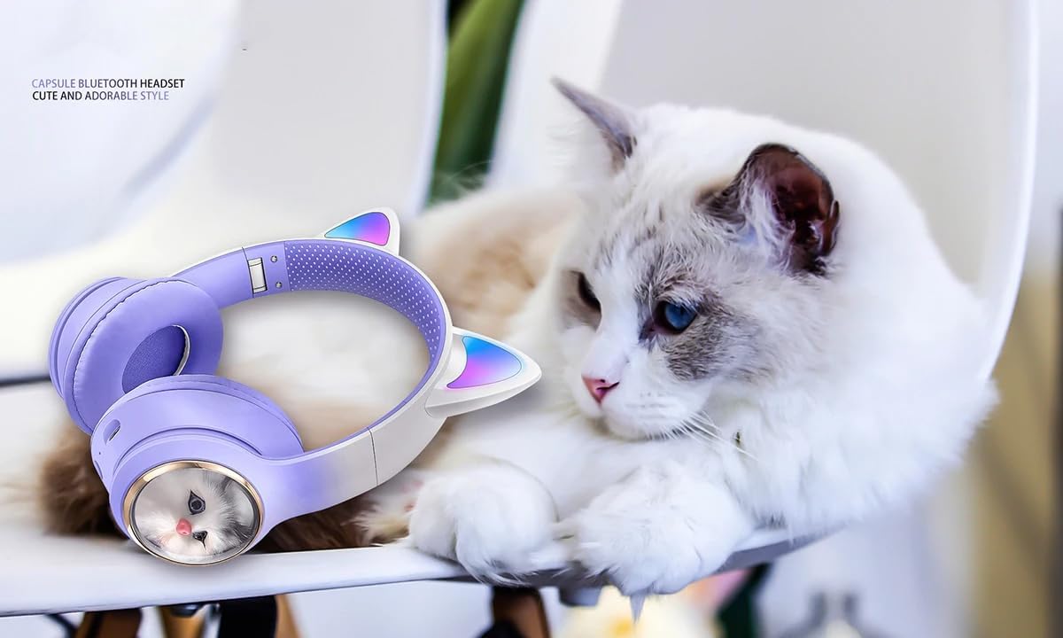 Subzero SW90 Kedi Tüylü Işıklı Kedili Mikrofonlu Bluetoothlu Kulaklık Sd Aux Girişli Kedi Kulaklık Kablosuz  Beyaz